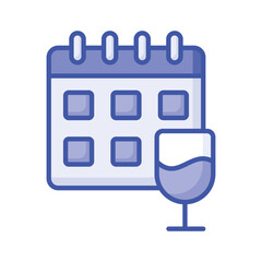 Calendar with drink glass showing concept icon of annual event vector design