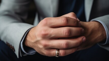 Close up of Divorced man taking off wedding ring - obrazy, fototapety, plakaty