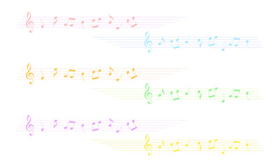 音符とト音記号のカラフルな飾り線イラスト