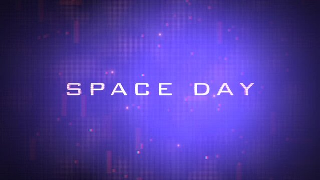 An abstract depiction of space in vibrant colors and geometric shapes. Space Day text is written in a futuristic font at the image's center