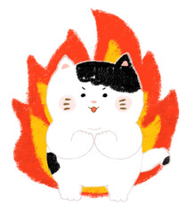 やる気満々のねこのイラスト　炎