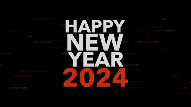 2024 Happy New year text effect Cinematic Title Trailer animation. 2024 animation Isolated on Black background. Happy New Year 2024 Celebration. Holiday.