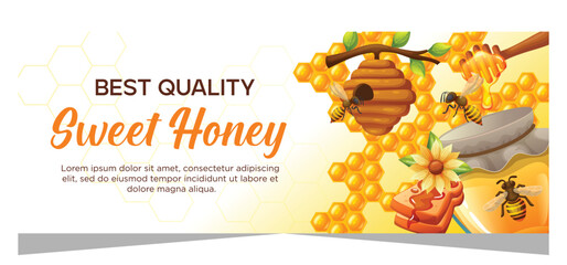 Horizontal honey banner. Organic natural honey vector illustration