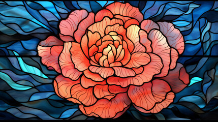 Stained glass window background with colorful Rose Flower abstract. Valentine day concept.