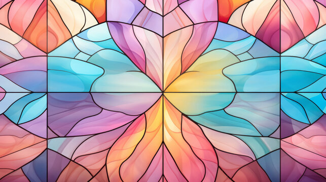 Stained glass window background with colorful Leaf abstract.	