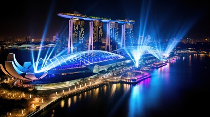 Singapore countdown 2012 at marina bay with laser light - obrazy, fototapety, plakaty