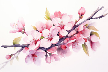 Obraz premium Watercolor spring seasonal cherry blossom flower and sakura flower Ai generated