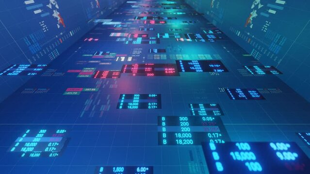 Stock market digital trading screen animation background, 3d rendering