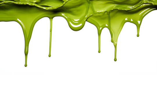 green paint melting down isolated on transparent background ,generative ai