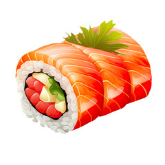 Salmon sushi roll isolated on transparent background