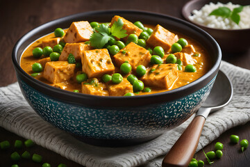 matar paneer curry in a bowl