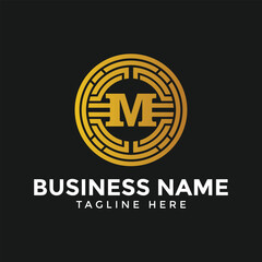 Letter M crypto logo, M blockchain and tech logo, crypto coin business logo icon vector template