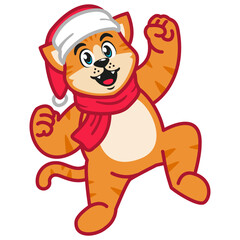 a cat wearing a red scarf and christmas hat