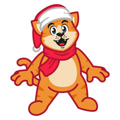 a cat wearing a red scarf and christmas hat
