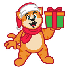 Cute Cat in Christmas Costume with Gift Box