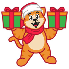 Cute Cat in Christmas Costume with Gift Box