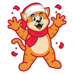 a cat wearing a red scarf and christmas hat