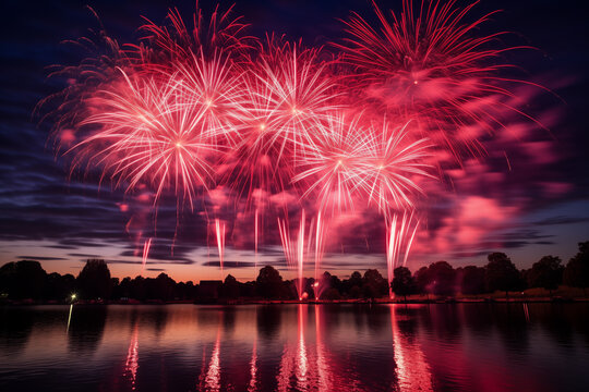 The dazzling fireworks burst into a myriad of colors, painting the sky with brilliance