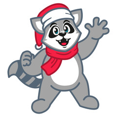 a raccoon wearing a santa hat and scarf
