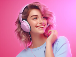 young woman listening to music,
