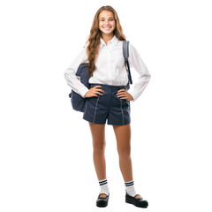 14-15 years old girl student wearing backpack on transparency background png full body pose portrait 