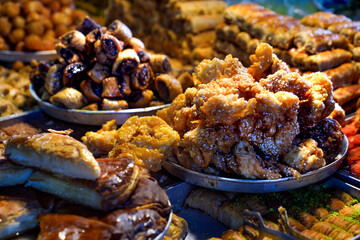 Oriental sweets are sold in oriental bazaars
