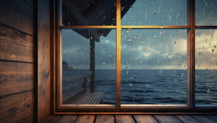 View of the city through a window filled with raindrops