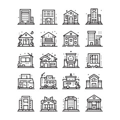 Buildings Icons Set - Outline City Structures for Website and Apps Minimallest building logo black and white 