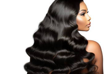 stock image of Young Model with body wave hair bundles isolated PNG