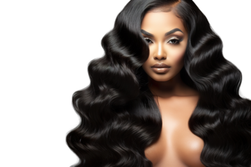 stock image of Young Model with body wave hair bundles isolated PNG