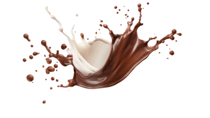 Foto op Aluminium Milk and chocolate splashing isolated on transparent background, PNG File © ND STOCK