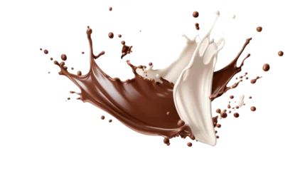 Zelfklevend Fotobehang Milk and chocolate splashing isolated on transparent background, PNG File © ND STOCK