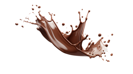 Milk and chocolate splashing isolated on transparent background, PNG File
