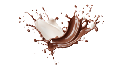 Milk and chocolate splashing isolated on transparent background, PNG File