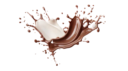 Türaufkleber Milk and chocolate splashing isolated on transparent background, PNG File © ND STOCK