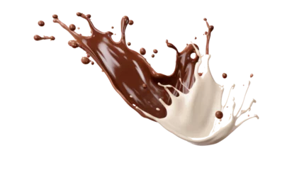 Keuken spatwand met foto Milk and chocolate splashing isolated on transparent background, PNG File © ND STOCK