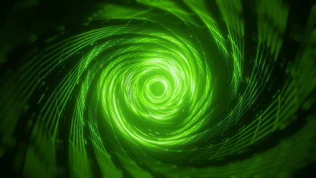 abstract green futuristic spiral tunnel animation, 4k vj dj music endless loop background