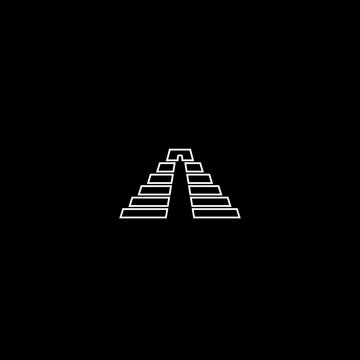 recommend clip art: Aztec pyramid line icon isolated on dark background