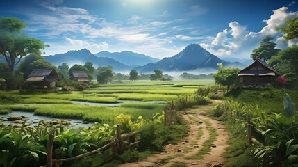 Rural way of life, sufficiency economy, thailand , happy atmosphere. - obrazy, fototapety, plakaty