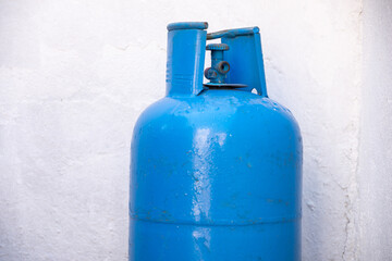Blue gas tube on white background LPG cylinder cooking gas