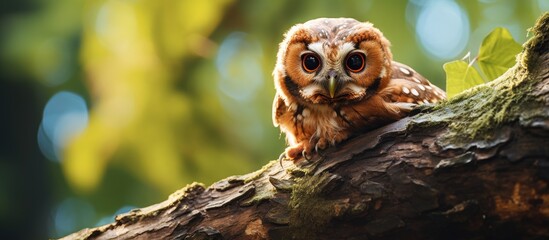 Owlet from Asia perching on tree.