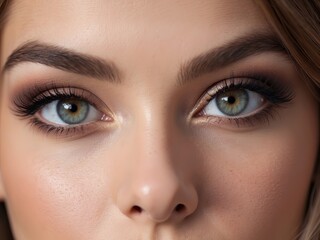 Young woman with a model appearance in makeup, big-eyed,