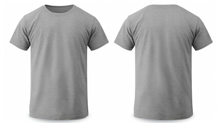 T-shirt set mockup. Front and back side of gray blank t-shirts isolated on transparent background. Mockup shirts for branding, design, advertising, commerce. Unisex fashion wear set