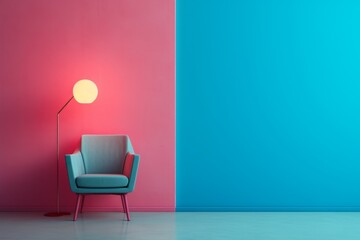 Chair with Floor Lamp on Pink and Blue Background