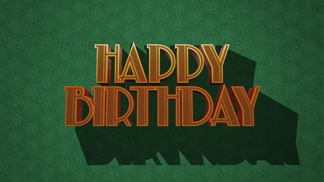 A vibrant 3D image with green patterned background displaying the phrase Happy Birthday in shadowed and highlighted text, creating a captivating 3D effect