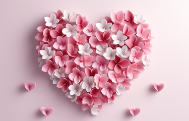 Fototapeta premium Happy valentine concept with multi layered paper cut style background. Background with paper cut
