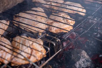 Raw chicken  grilled on stove during holiday