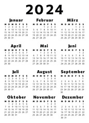 GERMAN calendar for 2024. Printable, editable vector illustration for Germany