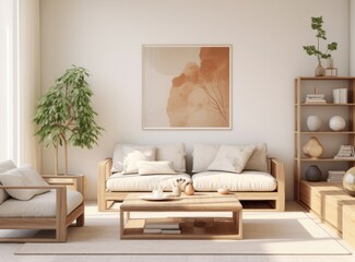 White living room with sofa. Scandinavian interior design.