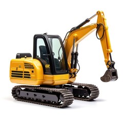 Construction equipment. Heavy black excavator with a folded boom on a white background, isolated. 3d